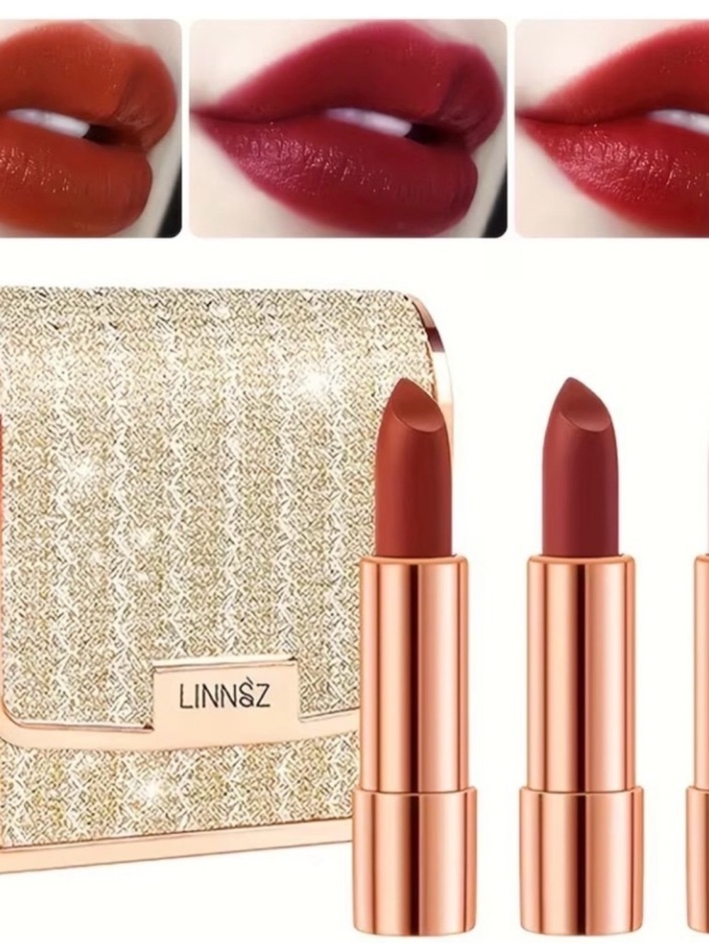 Shimmer Clutch & Red Lipstick Set - Rose Gold & Red - Picture 6 of 10